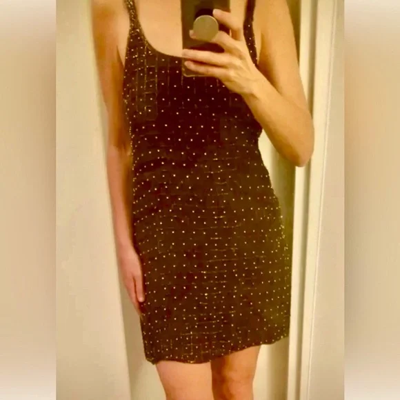 Vintage Brown Beaded Mini Dress​ Sz Med